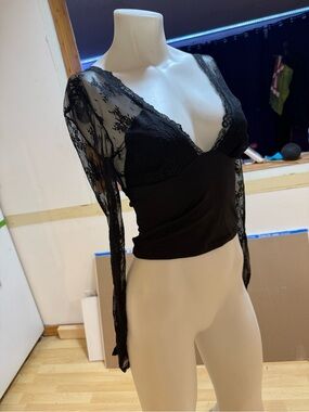 Free People V-Neck Sheer Sleeve Top